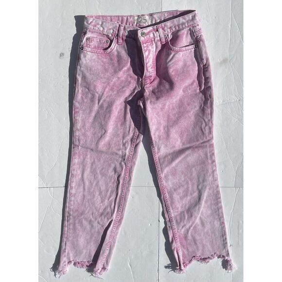 We The Free Denim - We The Free Womens Cropped Raw Hem Distressed Jeans Pink Size 25